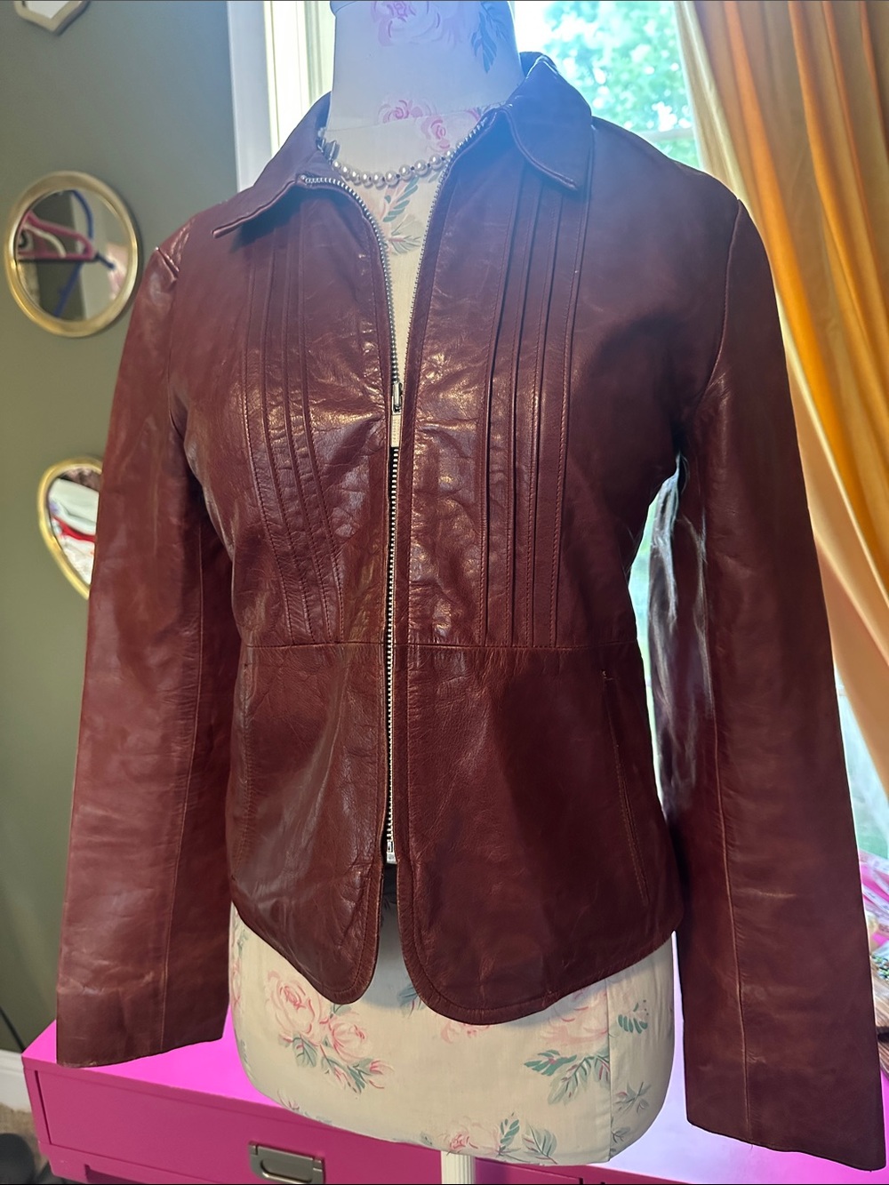 Banana Republic Burgundy Leather Zip Jacket